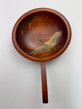 MUNISING Hand Painted Wooden Footed Handled Bowl with Mallard Duck